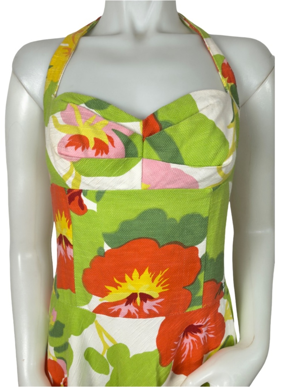 Miss Sixty Hibiscus Lime Green Floral Halter Dress - Picture 4 of 9